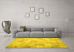 Machine Washable Patchwork Yellow Transitional Rug in a Living Room, wshcon1012yw