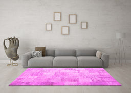 Machine Washable Patchwork Pink Transitional Rug in a Living Room, wshcon1012pnk