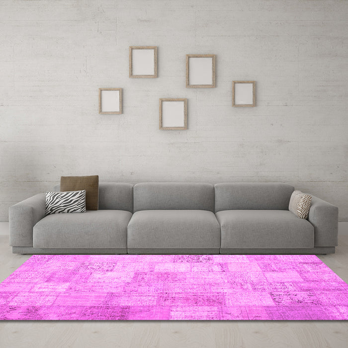 Machine Washable Patchwork Pink Transitional Rug in a Living Room, wshcon1012pnk