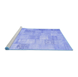 Sideview of Machine Washable Patchwork Blue Transitional Rug, wshcon1012blu