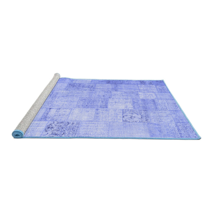 Sideview of Machine Washable Patchwork Blue Transitional Rug, wshcon1012blu