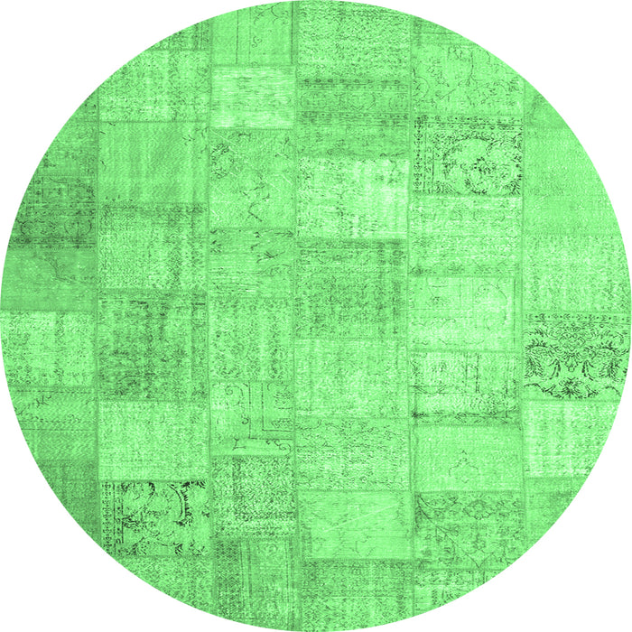 Round Patchwork Emerald Green Transitional Rug, con1012emgrn