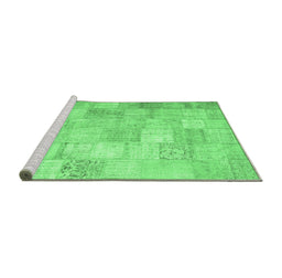 Sideview of Machine Washable Patchwork Emerald Green Transitional Area Rugs, wshcon1012emgrn
