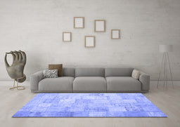 Machine Washable Patchwork Blue Transitional Rug in a Living Room, wshcon1012blu
