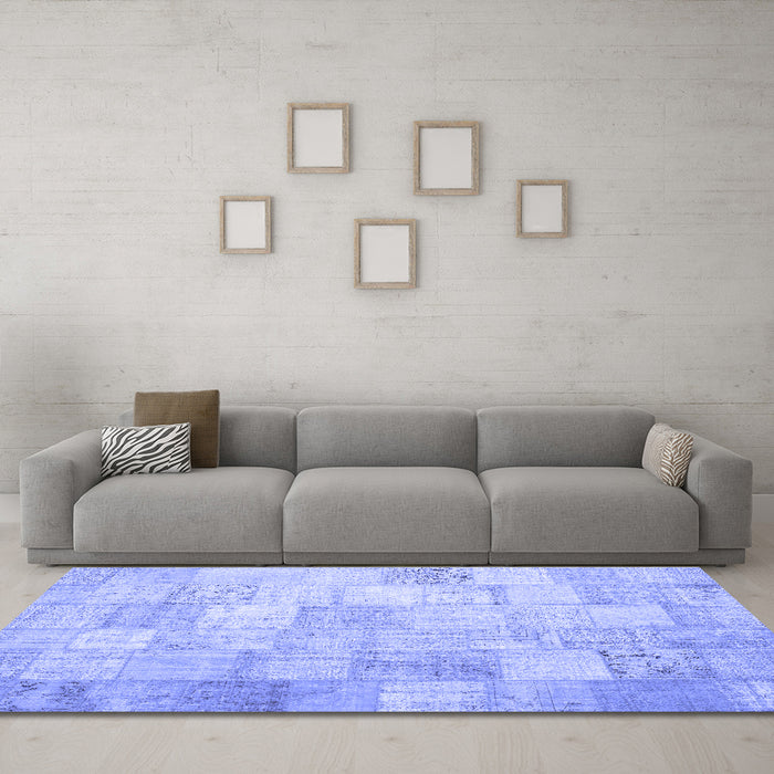 Machine Washable Patchwork Blue Transitional Rug in a Living Room, wshcon1012blu