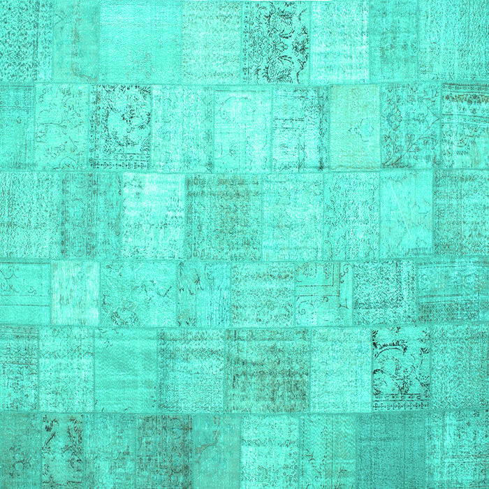 Square Machine Washable Patchwork Turquoise Transitional Area Rugs, wshcon1012turq