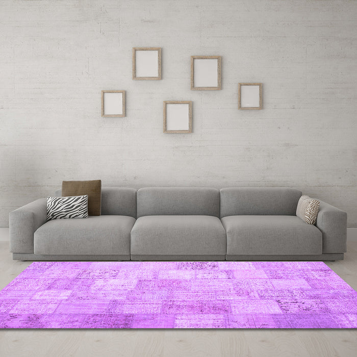 Machine Washable Patchwork Purple Transitional Area Rugs in a Living Room, wshcon1012pur