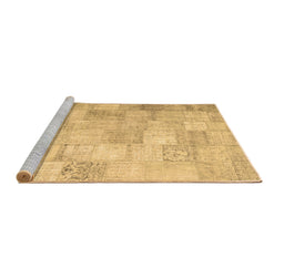 Sideview of Machine Washable Patchwork Brown Transitional Rug, wshcon1012brn