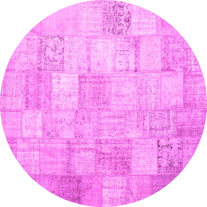 Round Machine Washable Patchwork Pink Transitional Rug, wshcon1012pnk