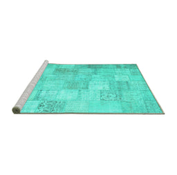 Sideview of Machine Washable Patchwork Turquoise Transitional Area Rugs, wshcon1012turq