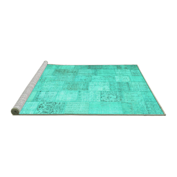 Sideview of Machine Washable Patchwork Turquoise Transitional Area Rugs, wshcon1012turq