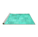 Sideview of Machine Washable Patchwork Turquoise Transitional Area Rugs, wshcon1012turq