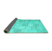 Sideview of Patchwork Turquoise Transitional Rug, con1012turq