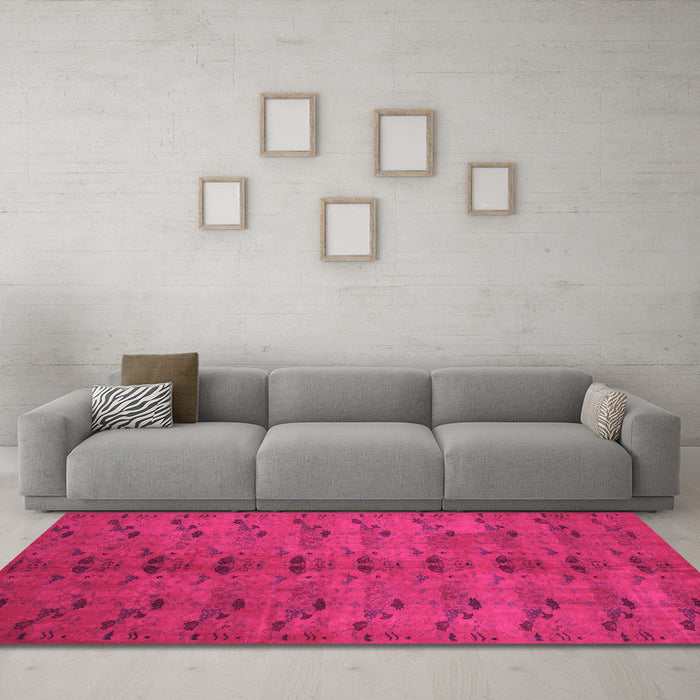 Machine Washable Abstract Pink Contemporary Rug in a Living Room, wshcon1013pnk