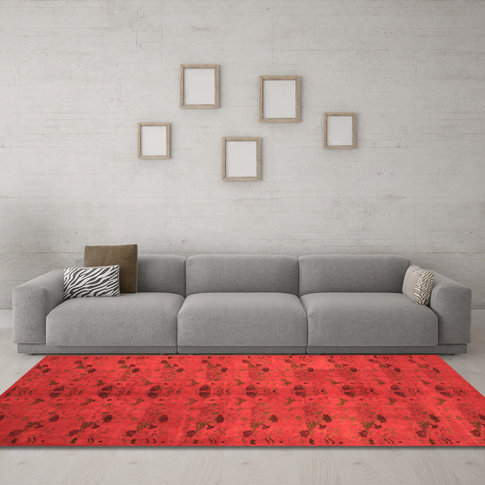 Machine Washable Abstract Orange Contemporary Area Rugs in a Living Room, wshcon1013org