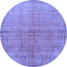 Round Abstract Blue Contemporary Rug, con1014blu