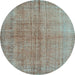 Round Abstract Light Blue Contemporary Rug, con1014lblu