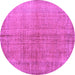 Round Machine Washable Abstract Purple Contemporary Area Rugs, wshcon1014pur