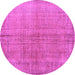 Round Abstract Purple Contemporary Rug, con1014pur