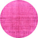 Round Abstract Pink Contemporary Rug, con1014pnk