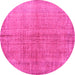 Round Machine Washable Abstract Pink Contemporary Rug, wshcon1014pnk