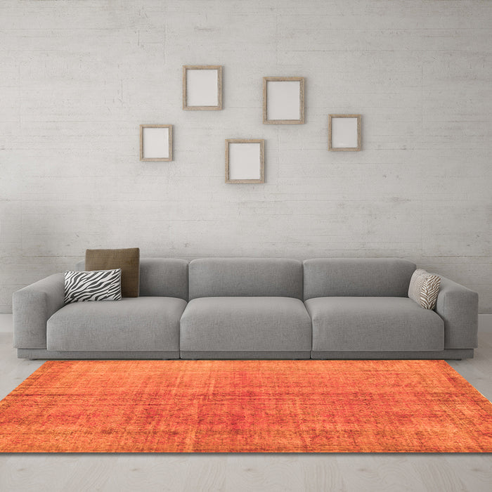 Machine Washable Abstract Orange Contemporary Area Rugs in a Living Room, wshcon1014org