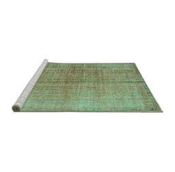 Sideview of Machine Washable Abstract Turquoise Contemporary Area Rugs, wshcon1014turq