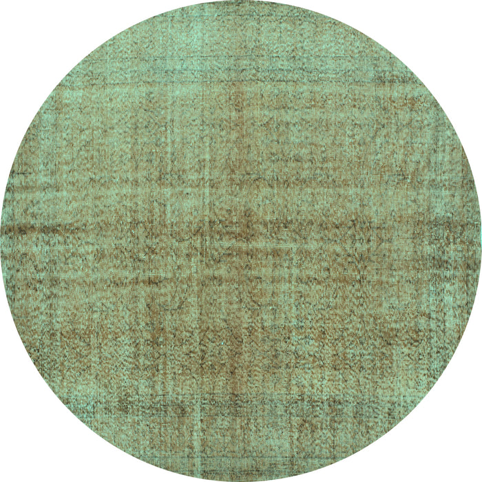 Round Abstract Turquoise Contemporary Rug, con1014turq