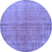 Round Machine Washable Abstract Blue Contemporary Rug, wshcon1014blu