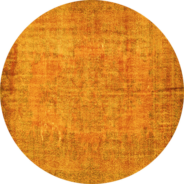 Round Abstract Yellow Contemporary Rug, con1015yw