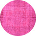 Round Machine Washable Abstract Pink Contemporary Rug, wshcon1015pnk