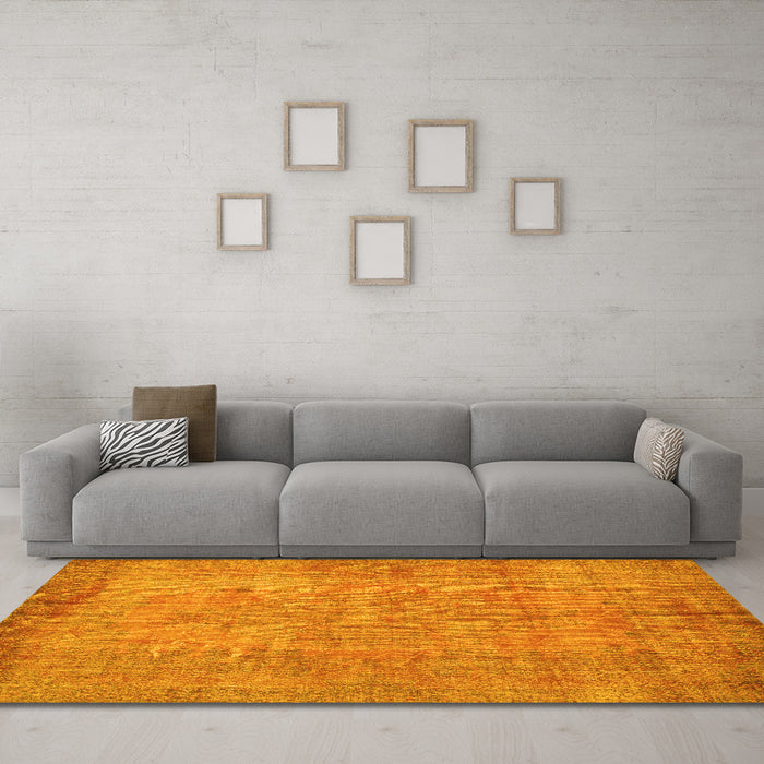 Machine Washable Abstract Yellow Contemporary Rug in a Living Room, wshcon1015yw