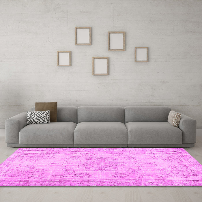 Machine Washable Abstract Pink Contemporary Rug in a Living Room, wshcon1016pnk