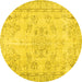 Round Machine Washable Abstract Yellow Contemporary Rug, wshcon1016yw