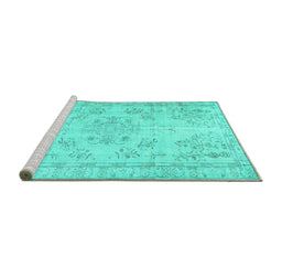 Sideview of Machine Washable Abstract Turquoise Contemporary Area Rugs, wshcon1016turq