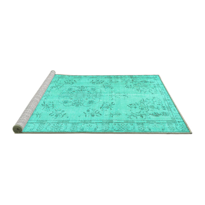 Sideview of Machine Washable Abstract Turquoise Contemporary Area Rugs, wshcon1016turq