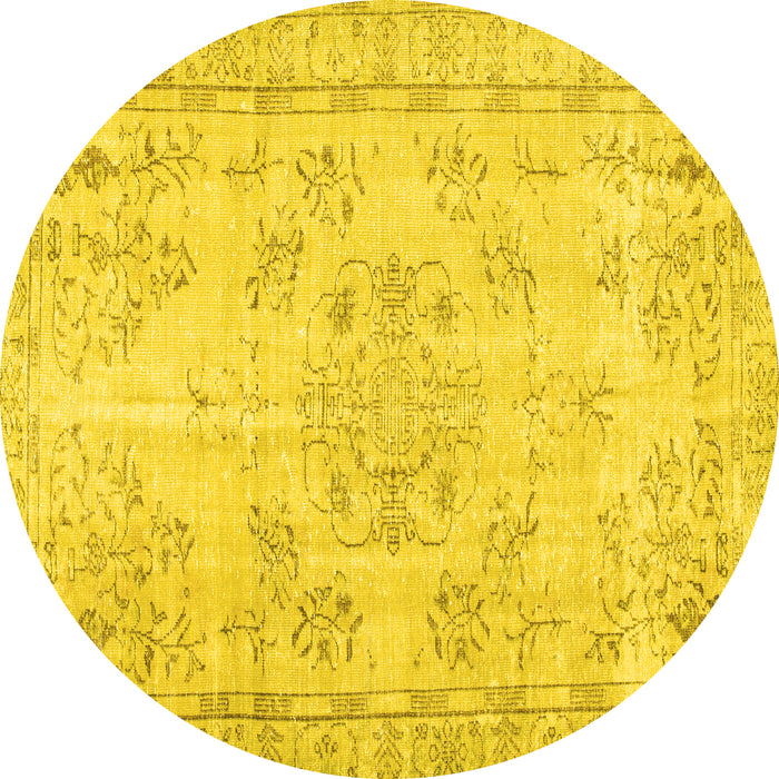 Round Abstract Yellow Contemporary Rug, con1016yw