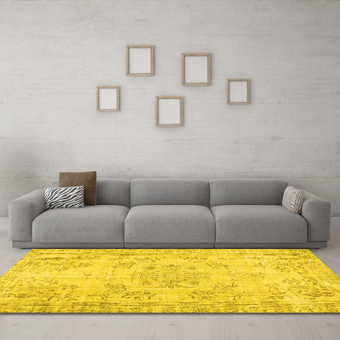 Machine Washable Abstract Yellow Contemporary Rug in a Living Room, wshcon1016yw