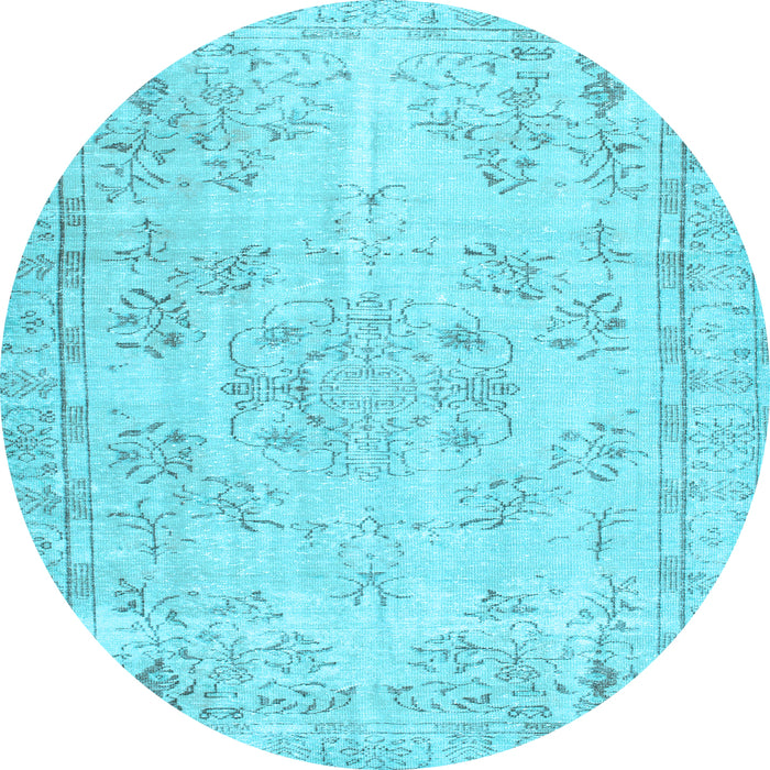 Round Abstract Light Blue Contemporary Rug, con1016lblu