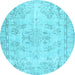 Round Abstract Light Blue Contemporary Rug, con1016lblu