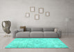 Machine Washable Abstract Turquoise Contemporary Area Rugs in a Living Room,, wshcon1016turq