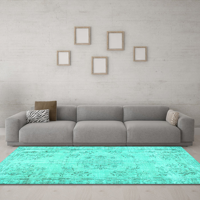 Machine Washable Abstract Turquoise Contemporary Area Rugs in a Living Room,, wshcon1016turq