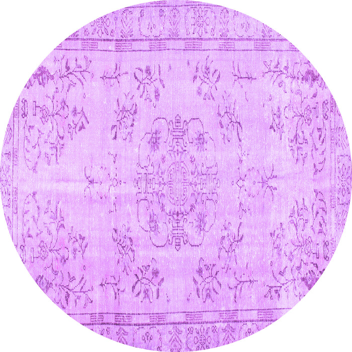Round Abstract Purple Contemporary Rug, con1016pur
