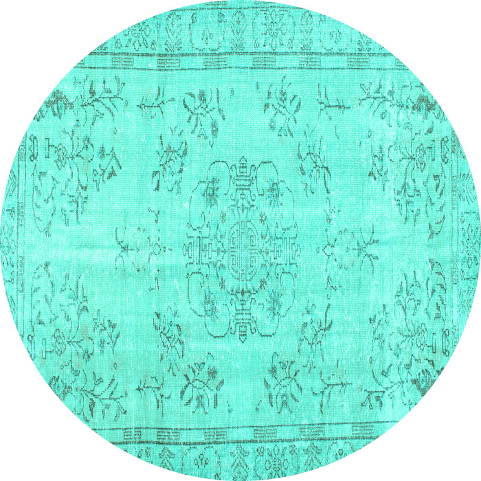 Round Abstract Turquoise Contemporary Rug, con1016turq