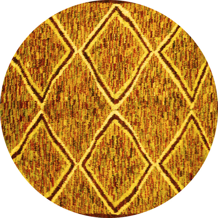 Round Abstract Yellow Contemporary Rug, con1017yw