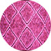 Round Machine Washable Abstract Pink Contemporary Rug, wshcon1017pnk