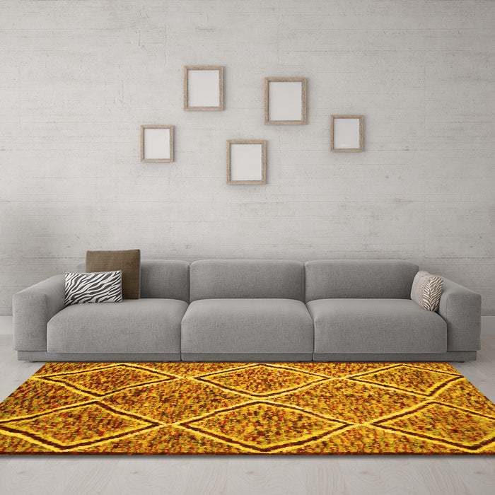 Machine Washable Abstract Yellow Contemporary Rug in a Living Room, wshcon1017yw