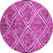 Round Machine Washable Abstract Purple Contemporary Area Rugs, wshcon1017pur