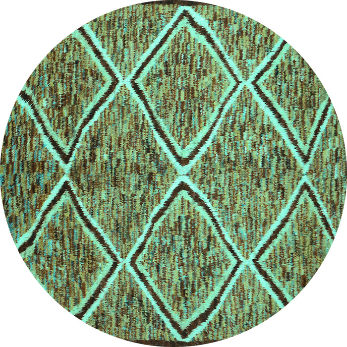 Round Machine Washable Abstract Turquoise Contemporary Area Rugs, wshcon1017turq