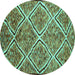 Round Machine Washable Abstract Turquoise Contemporary Area Rugs, wshcon1017turq